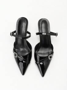 CUCCOO BIZCHIC 女士尖头高跟凉鞋，优雅纯色黑色后带镂空高跟鞋情人节 - 黑色 - 查看 4