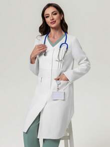 Scrubzie Long Anti-Wrinkle Lab Coat For Women - White - View 3