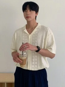 DAZY Men's Summer Jacquard Pattern Design Casual Open Front Knit Cardigan - White - View 7