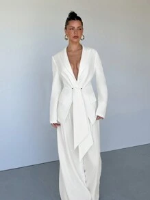 Aloruh Women's Spring Blazer Old Money Style Fashion Modern Elegant  Commuting Dinner Formal Occasion Solid Color Long Sleeves Suit Casual Basic White Simple Casual Blazer Business Casual Woman - White - View 6