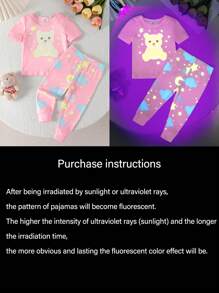 2 件装婴儿/女婴可爱动物印花短袖连体衣和裤子睡衣套装