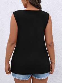 EMERY ROSE 大码女式优雅设计网眼拼接背心 - 黑色 - 查看 2