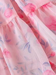 Glamorique Kids 女婴可爱花朵装饰短袖休闲连衣裙，夏季 - 粉色 - 查看 5