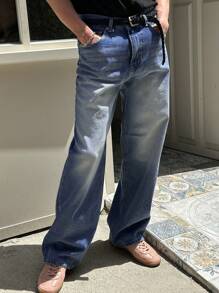 DAZY Men's Solid Blue Casual Straight Leg Loose Jeans With Pockets, Autumn - Blue - View 3