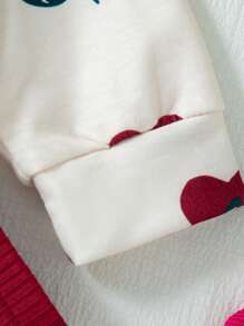 SHEIN Vintaside Kids Infant & Baby Girl Autumn/Winter Floral Print Ribbed Crew Neck Sweatshirt And Ribbed Leggings Set, Comfortable And Fashionable - Burgundy - View 5