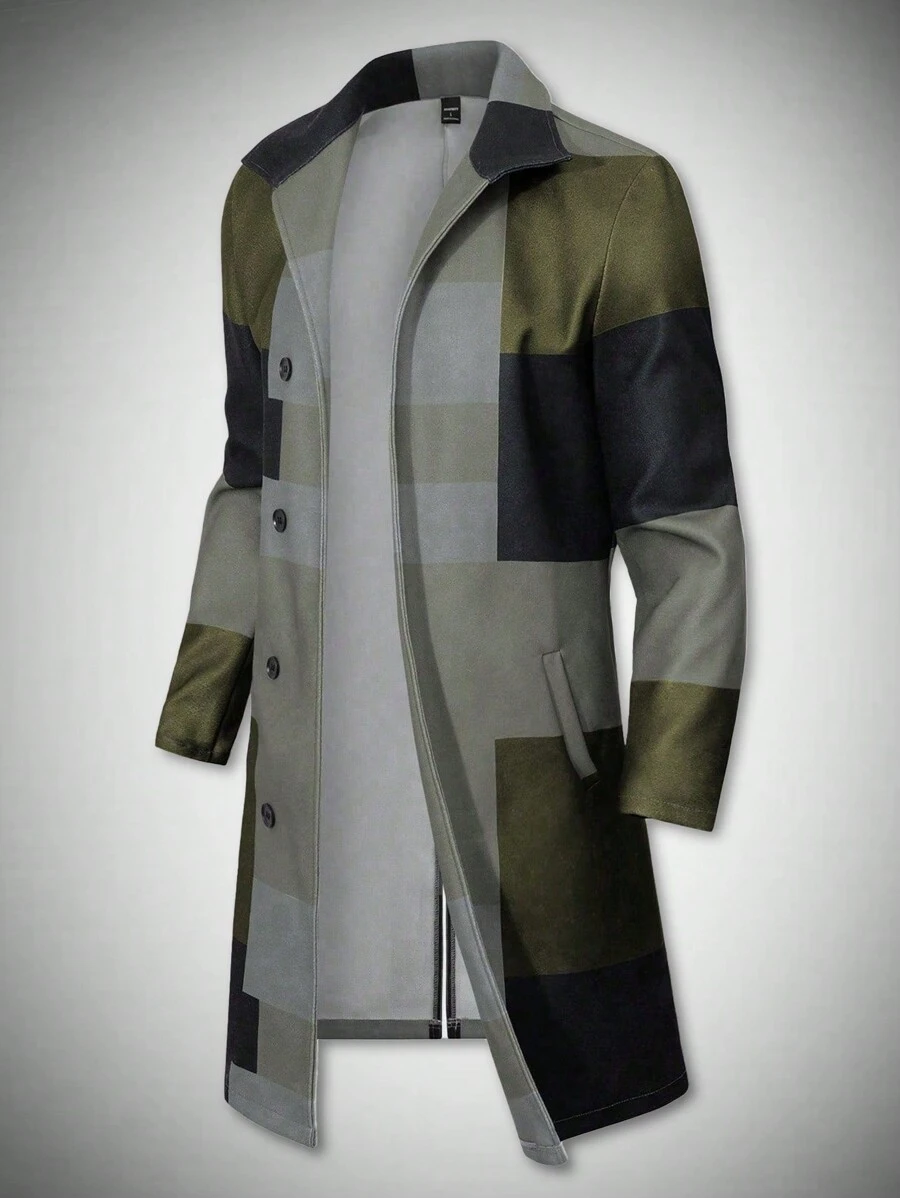 Manfinity Homme Herren Karogemusterter Einreiher Lässig Jacke, Herbst - Verschiedenfarbig - Übersicht 1