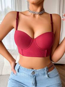 1pc Women's Underwire Bra, Valentine's Day - Burgundy - View 4