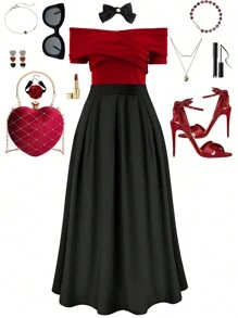 SHEIN PETITE 女士优雅纯色荷叶边下摆半身裙