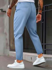 Manfinity Bizformal Men's Plain Front Button Plain Pleated Casual Trousers - Baby Blue - View 2