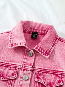 2pcs/Set Tween Girls Denim Top + High Waisted Mini Skirt, Pink - Pink - View 4