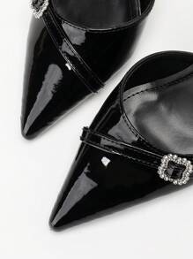 CUCCOO BIZCHIC 女士尖头高跟凉鞋，优雅纯色黑色后带镂空高跟鞋情人节 - 黑色 - 查看 7