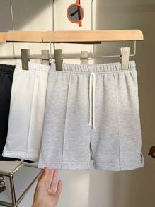 SHEIN Leap Crew 3pcs/Set Young Boys Casual Cute Basic Classic Black White Gray Loose Drawstring Hoodie And Shorts Set, Buy 2 Get 1 Free, Suitable For Traveling, School, Daily Gatherings, Spring/Summer - Multicolor - View 7