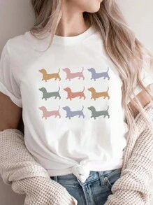 INAWLY Women Dachshund T-Shirt, Dachshund Mom Crewneck, Dachshund Lover Gift, Funny Dachshund Owner Gift, Dog Mom Shirt, Doxie Mama Tee Tops - White - View 3