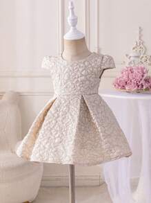 Glamorique Kids Elegantes Jacquard-Trägerkleid für Baby Mädchen, geeignet für Partys, Treffen, Sommer - Aprikosenfarben - Übersicht 1