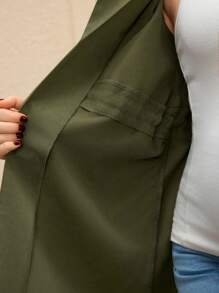 SHEIN 女士无袖纯色夹克，适合孕妇的简单休闲日常穿着 - 軍綠色 - 查看 6