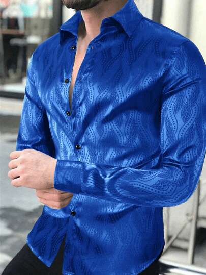 Manfinity AFTRDRK Men's Polka Dot Print Single Breasted Long Sleeve Casual Shirt, For Fall