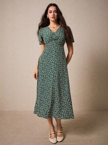 Poéselle 碎花蝴蝶袖洋裝 - 綠色 - 查看 6