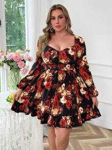 Flirla Floral Print Romantic Sweet Chiffon Mini Dress With Long Sleeve - Multicolor - View 4