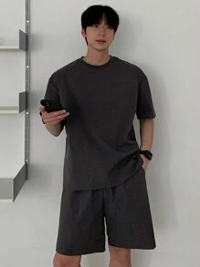 DAZY Summer Solid Grey Casual T-Shirt Set For Men - Grey - View 1