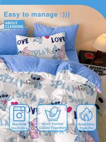 Disney 2/3 pièces Parure de couette Stitch, Linge de lit Disney, Parure de lit douillette et anti-boulochage, Douce et respirante, Parure de couette style dessin animé, Convient pour les lits jumeaux, pleins, king et queen. Chaud et confortable pour l'automne et l'hiver, Lavable en machine, Linge de lit de la Saint-Valentin, Textile domestique Stitch, Cadeaux, Articles Stitch, Décoration de chambre Stitch, Garnissage de couette non inclus