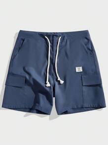 Chillumni Men's Casual Versatile Letter Graphic Drawstring Waist Cargo Shorts - Navy Blue - View 1