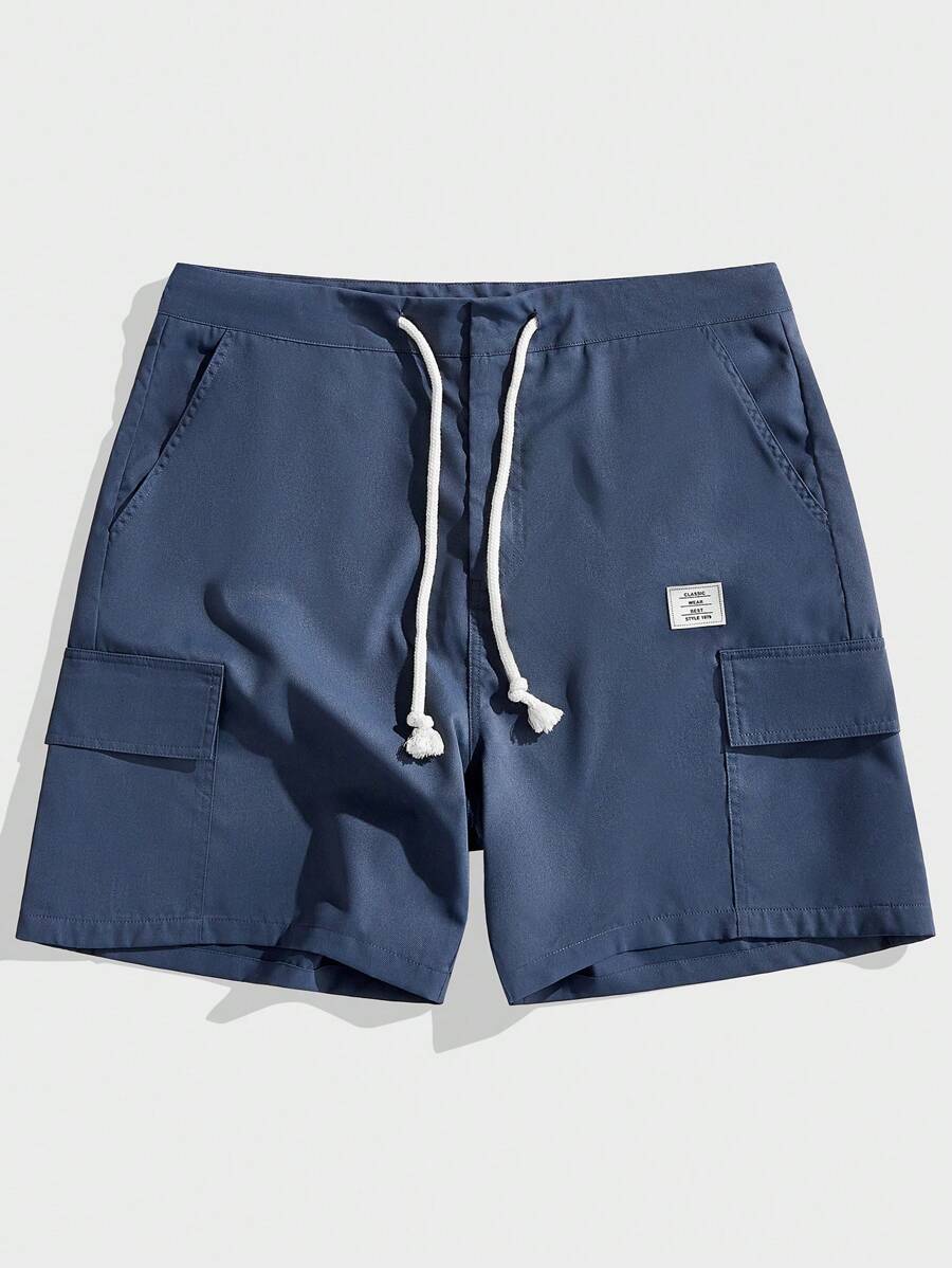 Chillumni Men's Casual Versatile Letter Graphic Drawstring Waist Cargo Shorts - Navy Blue - View 1