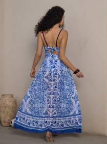 Swim Oasis 夏季女士优质印花细肩带紧身胸衣和裙子套装 2 件套 - 藍白色 - 查看 3