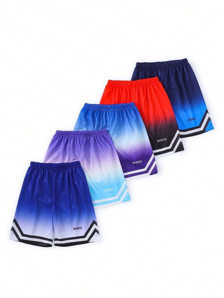 5pcs/Pack Boys' Casual Comfortable Ombre Letter Print Daily Sports Shorts, Summer - Multicolor - View 1