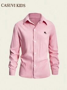 SHEIN Camicia casual versatile in rosa adatta per ragazzi pre-adolescenti, con design di polsini regolabili, adatta per varie occasioni, vita universitaria e uso quotidiano