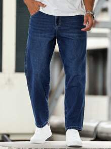 Manfinity Homme Men's Pocket Straight Loose Casual Versatile Jeans - Dark Wash - View 6