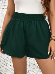 SHEIN LUNE Plus Size Plain Casual Shorts With Pockets, Minimalist Fashion For Everyday Wear St. Patrick's Day Outdoor Essential For Daily Wear