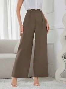 Modelyn Quần dài trơn màu trơn thường ngày cho nữ, thời trang để mặc hàng ngày - Cà phê nâu - Xem 3