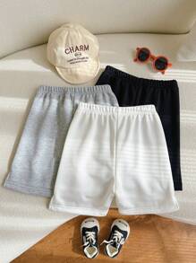 SHEIN Leap Crew 3pcs/Set Young Boys Casual Cute Basic Classic Black White Gray Loose Drawstring Hoodie And Shorts Set, Buy 2 Get 1 Free, Suitable For Traveling, School, Daily Gatherings, Spring/Summer - Multicolor - View 2