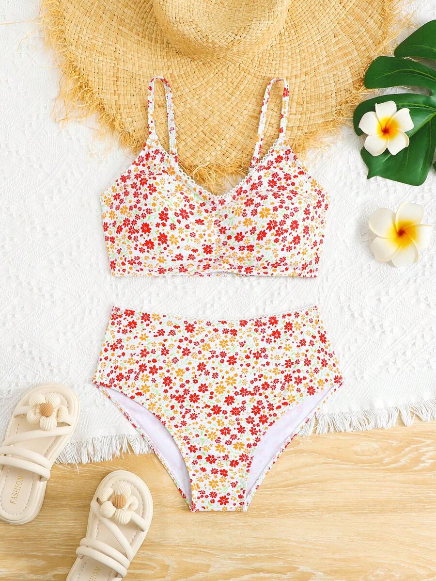 Tween Girl Ditsy Floral Beach Swimwear Set - Multicolor - View 1