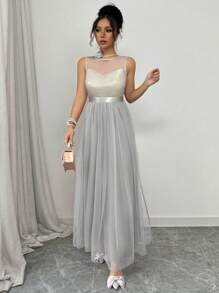 SHEIN Unity Sleeveless Patch Design With Belt Elegant Women Dress ...