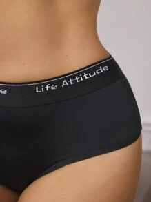 EasyFave 5 条装 女式字母印花腰带休闲时髦内裤 - 彩色 - 查看 7