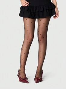 ROMWE Kawaii 1 Pair Women All Season Black Heart Pattern Tights - Black - View 3