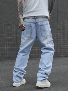 Manfinity Hypemode Pantalones vaqueros de mezclilla casual y sencilla para uso diario para hombres