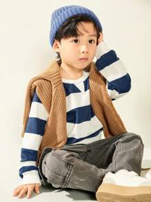 SHEIN Ung pojke Raglan ärm randig tröja med rund hals