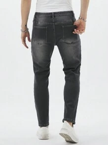 Manfinity Homme Men's Thermal Lined Pockets Casual Fashionable Versatile Denim Jeans - Black - View 2