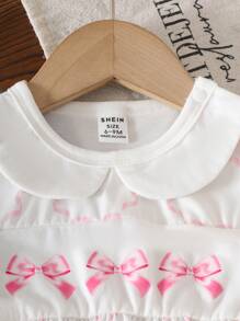 Souflis Souflis Baby Girls Summer Simple Pink Butterfly Pattern Puff Sleeve Adorable Gather Ruffle Hem Casual Outing Essential