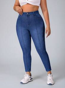Flexra Jeans casual attillati in denim elasticizzato blu di taglia comoda per donna