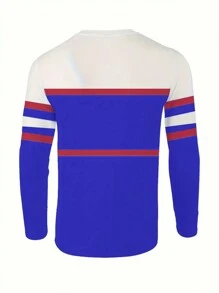 Manfinity Dauomo 2pcs Men's New Striped Crew Neck Long Sleeve Hoodie Sweatshirt Sport Casual Suit, Spring/Autumn - Blue - View 2