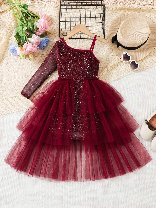 SHEIN Glamorique Kids Fetă tânără rochie de modă casual în stil prințesă, elegantă