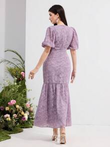 Modelyn 女士休闲简约时尚短袖连衣裙 - 淡紫色 - 查看 4
