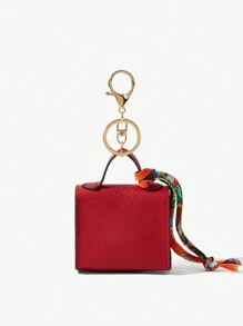 SHEIN SXY Mini Keychain Holder, Portable Small Coin Purse & Earbud Case, Bag Charm Accessories - Burgundy - View 3