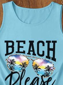 INAWLY 女士度假休闲字母印花背心