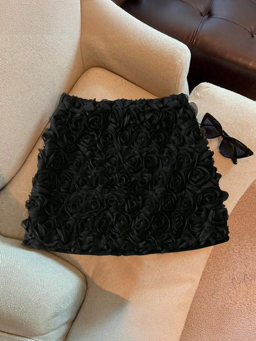 Franclia Váy đen thiết kế hoa hồng lãng mạn cho đêm hẹn hò nâng cao dành cho nữ, thon gọn và cao cấp - màu đen - Xem 1