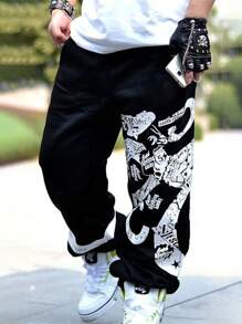 Manfinity Dauomo Men's Fashion Loose Fit Sports Pants Hiphop Casual Relaxed Long Trousers Streetwear - Multicolor - View 1