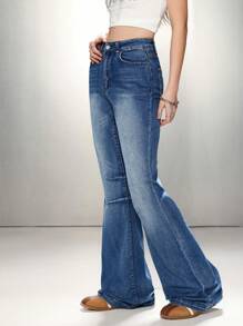 TrendSteals Women's Casual Stretchy Flared Denim Jeans, Blue - Blue - View 5